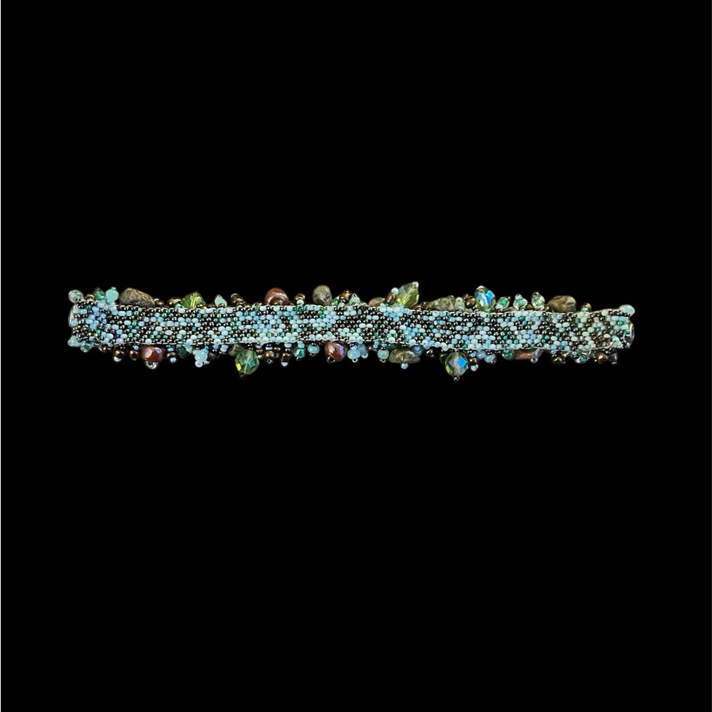 Hand Beaded Earthtone Boho Natural Stone Glass Bead Bracelet Magnetic Clasp - Picture 4 of 8